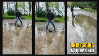 0373 Unclogging a storm drain after rain in Germany 3pics [upl. by Nbi43]