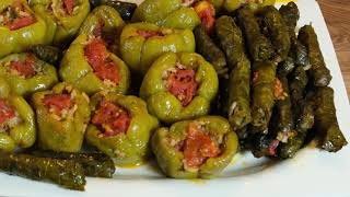 Turkish Stuffed Peppers and Stuffed Grape Leaves [upl. by Hekker]