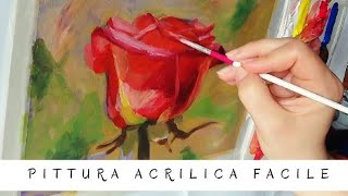 Come dipingere una rosa🌹Alla prima Dimostrazione di pittura acrilica facile [upl. by Napas]