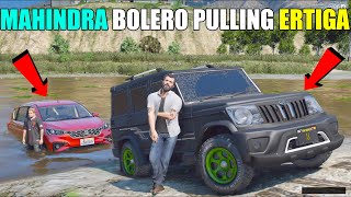 GTA 5  MAHINDRA BOLERO 2022 PULLING JIMMY MARUTI SUZUKI ERTIGA WITH LOGITECH G29 [upl. by Nnor59]