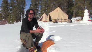 Pitching a Tent with Dead Man Anchors  Deep Snow Winter Camping  CanvasCamp [upl. by Ayrotal]