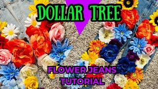 How To Make Dollar Tree Flower Jeans DIY Project dollartree flowers diy jeans jeanspants [upl. by Ahsiema]