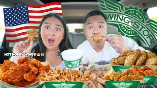 WINGSTOP MUKBANG 🍗💚  Hot Honey Lemon Pepper Garlic Parm Wings Tenders and Voodoo Fries [upl. by Lanford]