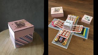 TUTO SCRAP Boîte à explosion Grand modèle Chocolats et petits cadeaux 🎁 [upl. by Llerdnam]