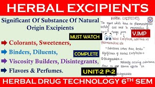 Herbal excipients  Significance and Source of Herbal Excipient Herbal Drug Technology U3 P2 [upl. by Inaffets]