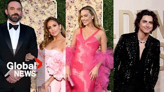 Golden Globes 2024 Celebrities mingle on the red carpet in glitz and glam [upl. by Yelats]