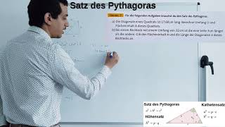 Mathe 9 Klasse Satz des Pythagoras in Quadrat und Rechteck Anwenden Textaufgabe 1 [upl. by Haymes]