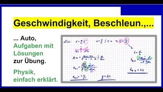 Geschwindigkeit Beschleunigung Auto Aufgaben mit Lösungen zur Übung [upl. by Moses]