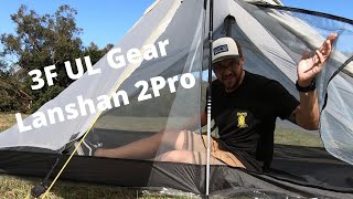 Lanshan 2 Pro by 3F UL Gear Set up walk around and run down  ultralight trekking pole tent [upl. by Delcina]