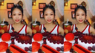 Asmr Eating Frozen Bayberry Dessert chocolatedesserts egg tart mukbang asmreating [upl. by Tessil251]