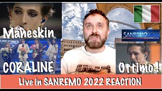 MANESKIN  quotCORALINEquot LIVE In SANREMO FESTIVAL 2022 REACTION [upl. by Lilli]