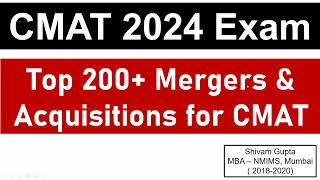 CMAT 2024 Exam GK Top 200 Mergers amp Acquisitions for CMAT Exam  Mission JBIMS Mumbai [upl. by Tamberg]