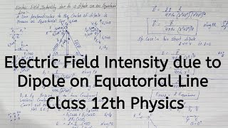 Electric Field Intensity due to Dipole on Equatorial Line Chapter 1 Electric Charges and Fields [upl. by Hellene]