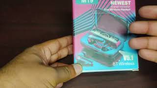 Unboxing M19 TWS Bluetooth Earbuds  Newest M19 TWS Bluetooth Earbuds  We TUbe [upl. by Llecram]