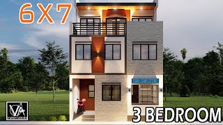 3 Storey House Design with Rooftop and Store  6X7 Meters  3 Bedroom [upl. by Cummings968]