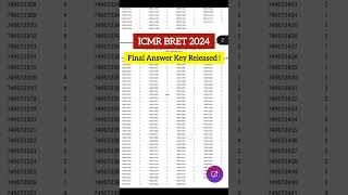 FINAL ANSWER KEY RELEASED ICMR BRET 2024 shorts icmr lifescienceexam csirnet icmr2024 [upl. by Zeiler]