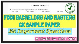 FDDI UGPG Course Official GK Sample Question Paper ‼️SOLVED ✅✅🤩🤩💯💯 [upl. by Millian]