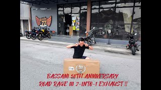 Bassani Road Rage III 2Into1 Exhaust 50th Anniversary on Unboxing Installation amp Heat Cycle [upl. by Rome827]