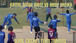 Nepal Cricket Team Training for T20 World Cup in Mulpani  Kamal Singh Airee Vs Aasif Sheikh [upl. by Rubel]