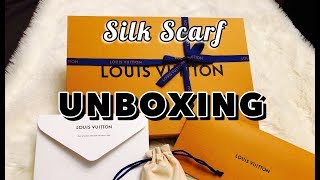 LOUIS VUITTON Silk Square Scarf Unboxing  Peteygurl [upl. by Ahseid657]