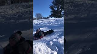 Boy Falls Out of Sled While Sledding Downhill  1481753 [upl. by Carlyle]