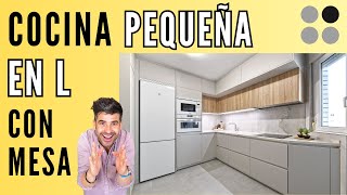 Cocinas PEQUEÑAS en L Modernas CON MESA CJR [upl. by Giesser598]