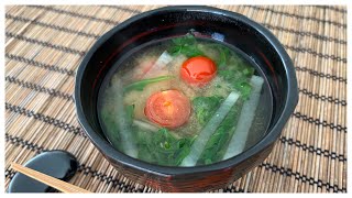 Miso Soup with Daikon Cherry Tomato and Arugula misomonday [upl. by Elleina]