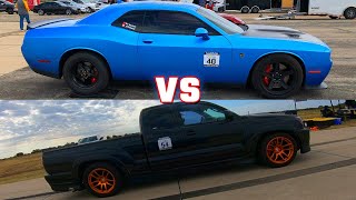 2008 Toyota Tacoma XRunner 2JZ Truck vs Hellcat Standing Half Mile Drag Race Kansas Airstrip Attack [upl. by Crysta]