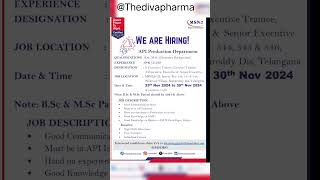 MSN Laboratories pvt ltd hiring freshers for API dept [upl. by Salomon891]