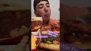 Vartin Fresh ASMR Philly cheesesteak sandwich chilli fries onion rings Mukbang bites only shorts [upl. by Yajnas832]