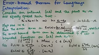 SPLINEI Lecture 14 error bound theorem for Langranges interpolation [upl. by Preston]