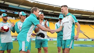 Riley Meredith receives his first cap from Bailey  Australias tour of New Zealand 2021 [upl. by Ydnyl]