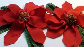 How To Make a Christmas Poinsettia Ribbon Flower [upl. by Southworth]