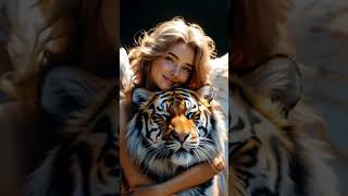 GIRL WITH LION  lion babyanimals cuteanimals lions girls voniceula sshortvideoviral [upl. by Euqinmod]