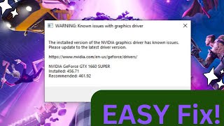 fix fortnite warning known issues with graphics driver on pc [upl. by Anoel]