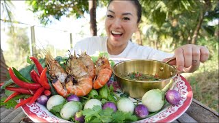 GRILLING GIANT PRAWNS  MAKING GREEN SEAFOOD SAUCE MUKBANG OUTSIDE  SASVlogs [upl. by Marston]