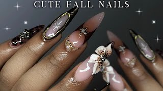 CUTE FALL ALMOND NAILS 🤎⚜️✨ Acrylic application  detailed nail art  Fall Nails [upl. by Lamoree975]