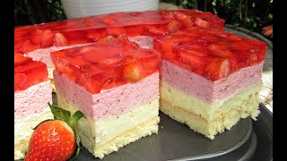 🍓🍓🍓 Pyszne ciasto Truskawkowa Delicjaz kremem i truskawkową pianką 🍓🍓🍓 [upl. by Gassman]