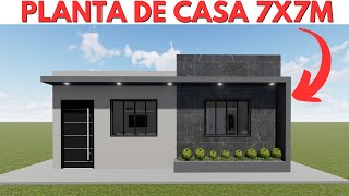 PLANTA DE CASA 7X7 METROS COM 02 QUARTOS 49M2 [upl. by Coral]