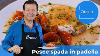 PESCE SPADA IN PADELLA  ricetta semplice e veloce con pomodori capperi e olive [upl. by Zinah]