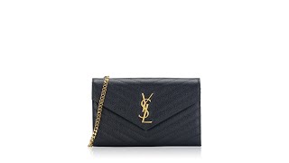 Saint Laurent Grain De Poudre Matelasse Monogram 22cm Chain Wallet Black [upl. by Albert]