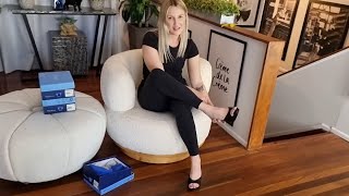 Catie Unboxes Fabulicious Flair Black Faux Leather 45 Inch High Heel Mule Slide On Shoes [upl. by Lednam]