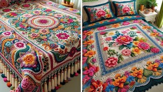 😍 latest crochet bedsheet design share ideascrochet design knitted fashion [upl. by Milak]