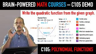 Math Courses amp Resources Course 105  Demo  Polynomial Functions  Quadratic Functions [upl. by Oijile]