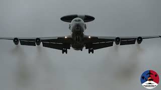 2 landings in very strong wind conditions NATO E3A Awacs at NATO Air Base Geilenkirchen [upl. by Suertemed]