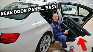 BMW F10 F11 REAR DOOR PANEL REMOVAL REPLACEMENT 520i 528i 530i 523i 535i 518d 520d 525d 530d [upl. by Lleinad]