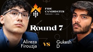 Round 7  Alireza Firouzja  Gukesh D  FIDE Candidates 2024 [upl. by Schultz]