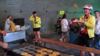 Flipping pancakes during RAGBRAI stop in Gilbertville [upl. by Dnaltroc280]