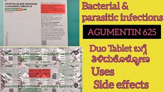 Agumentin 625 Duo Tablet information in kannada Uses side effects lungsinfection urinarytract [upl. by Duma823]