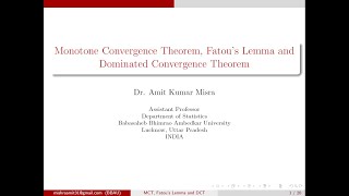 Monotone Convergence Theorem and Fatous Lemma [upl. by Irb]